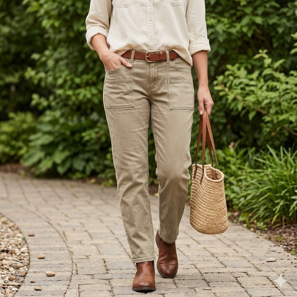 Bit & Bridle Womens Khaki Tan Utility Patch Pocket Straight Leg Pants Size 16
